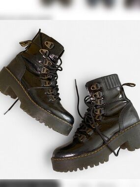 Dr. Martens Black Patent Lace-Up Platform Ankle Boots
